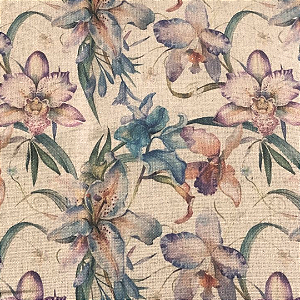 TECIDO LINHO ESTAMPADO ORQUÍDEA -  1000TONS - PREÇO DE 1,0 X 1,35MT