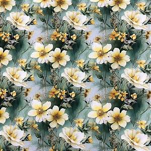 TECIDO DIGITAL MICROFIBRA 400 FIOS 1000 TONS FLORAL CAMOMILA - PREÇO DE 0,50 x 1,35M