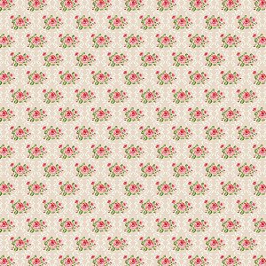 TECIDO 100% ALGODÃO FABRICART- SHABBY CHIC-ROSINHA DAMASK CREME - PREÇO DE 0.50 x 1,50