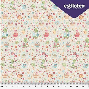 TECIDO 100% ALGODÃO ESTILOTEX - PÁSCOA CASAL COELHO COMPOSÊ - PREÇO 0,50M X 1,50M