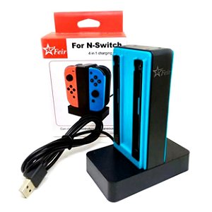 Carregador 4 em 1 para Nintendo Switch - Feir - Novo (AZUL)