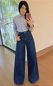 Calça wide leg passione jeans escuro