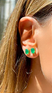 Brinco Alvorecer Esmeralda - Banho Ouro 18K