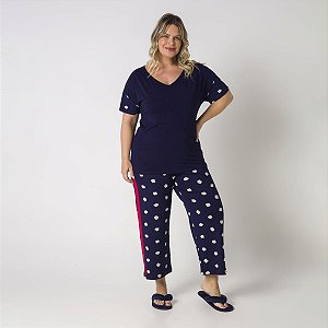 Pijama Capri Feminho Plus Size Marinho Clouds