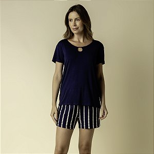 Short Doll Manga Curta Marinho Dots Line