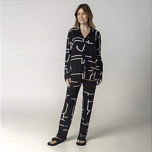Pijama Feminino Aberto Modernique Preto