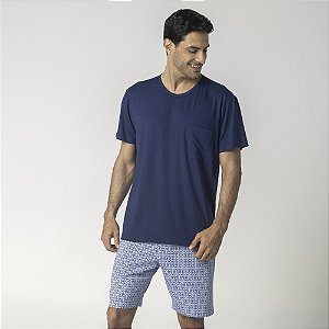 Pijama Masculino Curto Azul Tie