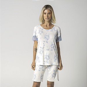 Bermudoll Feminino Branco Blossom Blue
