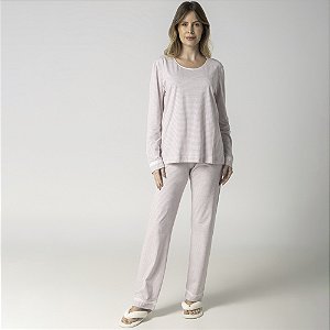 Pijama Feminino Longo Listrado Rosê Merlot