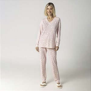 Pijama Feminino Longo Rosa Folliage