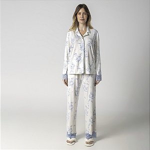 Pijama Feminino Longo Aberto Branco Blosson Blue