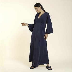 Kaftan Feminino Longo Poliamida Azul Marinho