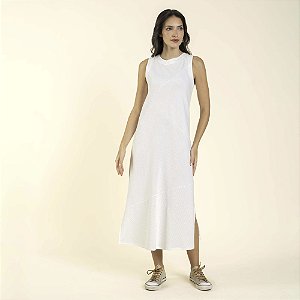 Vestido Midi Piquet Canelado Off White