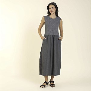 Vestido Regata Visco Heavy Chumbo com Bolso