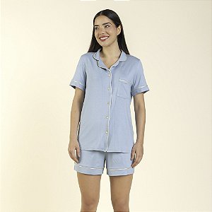 Pijama Feminino Curto Aberto Azul Sereno