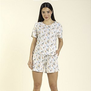 Pijama Feminino Curto Branco Greyhound