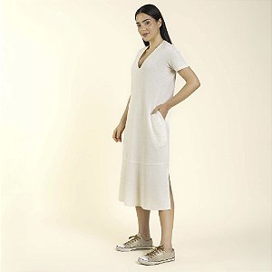 Vestido Midi com Bolso Bege Natural