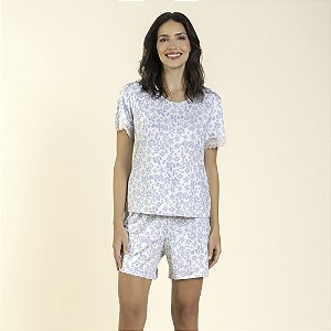 Pijama Feminino Curto Floral Azul Romance