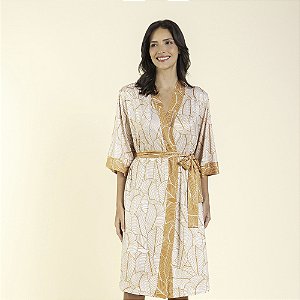 Robe Feminino Midi Folha Off White e Gold