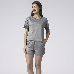 Pijama Feminino Curto Cinza Mescla