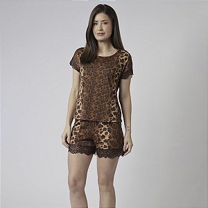 Pijama Feminino Curto Onça Brown