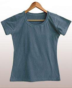 Camiseta Feminina Estonada lisa Algodão Azul Jeans
