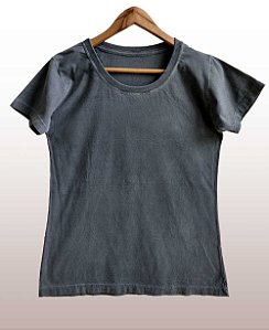 Camiseta Feminina Estonada lisa Algodão Cinza Chumbo
