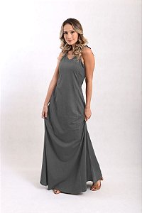 Vestido Longo Alça Estonado M/Malha Algodão Chumbo
