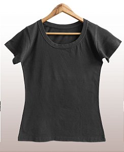 Camiseta Feminina Estonada lisa Algodão Preto Vintage