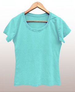 Camiseta Feminina Estonada lisa Algodão Azul Celeste