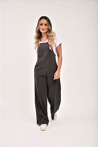 Jardineira Feminina Estonada M/Malha Algodão Chumbo