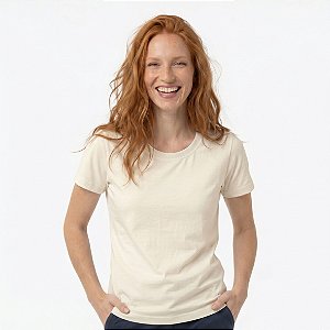 Camiseta Feminina Pré-Encolhida lisa Algodão Marfim