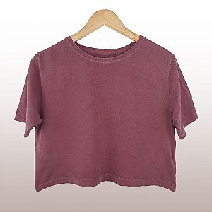Cropped Camiseta Feminina Estonada Lisa Vinho