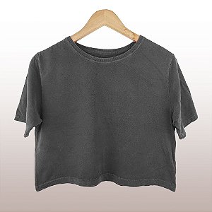 Cropped Camiseta Feminina Estonada Lisa Cinza Chumbo
