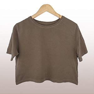 Cropped Camiseta Feminina Estonada Lisa Marrom