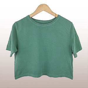 Cropped Camiseta Feminina Estonada Lisa Musgo
