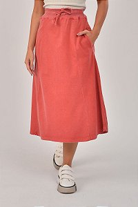 Saia Midi Estonada M/Malha Algodão Casual Goiaba