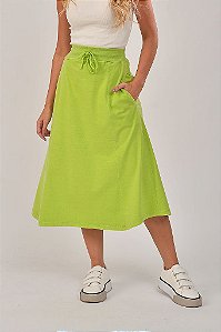 Saia Midi Estonada M/Malha Algodão Casual Limão