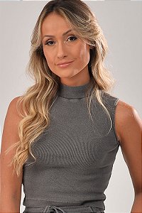 Cropped Gola Alta Feminina Ribana Estonada Chumbo