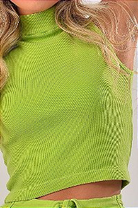 Cropped Gola Alta Feminina Ribana Estonada Limão