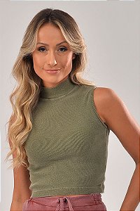 Cropped Gola Alta Feminina Ribana Estonada Oliva