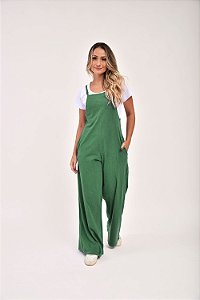 Jardineira Feminina Estonada M/Malha Algodão Verde