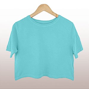 Cropped Camiseta Feminina Estonada Lisa Azul Celeste