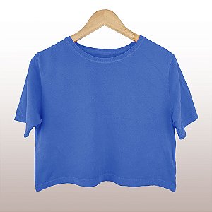 Cropped Camiseta Feminina Estonada Lisa Azul Royal