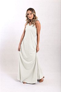 Vestido Longo Alça Estonado M/Malha Algodão Off White