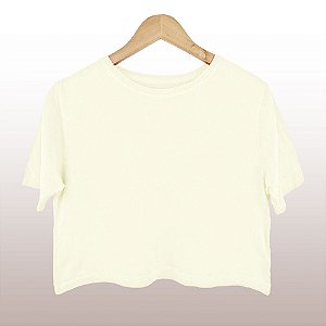 Cropped Camiseta Feminina Pré-Encolhida Lisa Marfim
