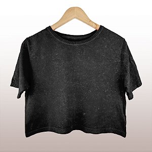 Cropped Camiseta Feminina Marmorizada Malha Preta