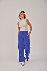 Calça Feminina Pantalona Estonada M/Malha Azul Royal