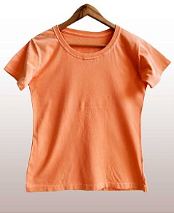 Camiseta Feminina Estonada lisa Algodão Laranja