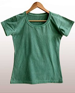 Camiseta Feminina Estonada lisa Algodão Verde